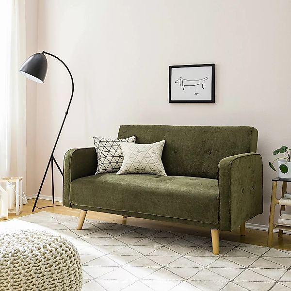home24 Sofa Daru I 2-Sitzer Olivgrün Microfaser 131x81x81 cm günstig online kaufen
