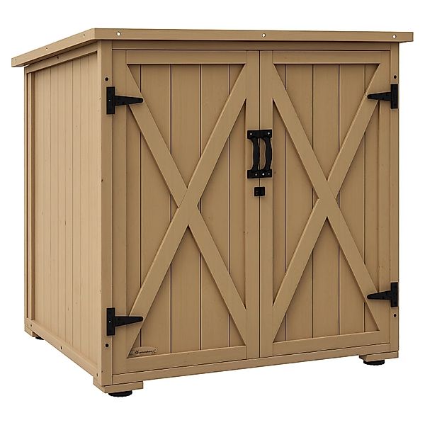 Outsunny Gartenschrank Wetterfest mit Doppeltür Natur 77,5 x 88 x 90 cm günstig online kaufen