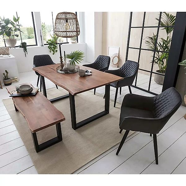 Baumkanten Sitzgruppe aus Akazie Massivholz Sitzbank (sechsteilig) günstig online kaufen