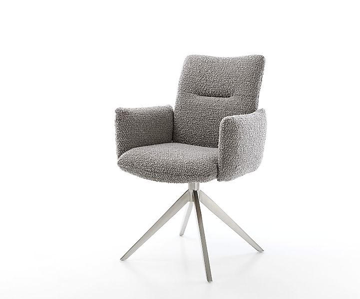 Drehstuhl Jova-Flex mit Armlehnen Bouclé Weiß Kreuzgestell breit Edelstahl günstig online kaufen