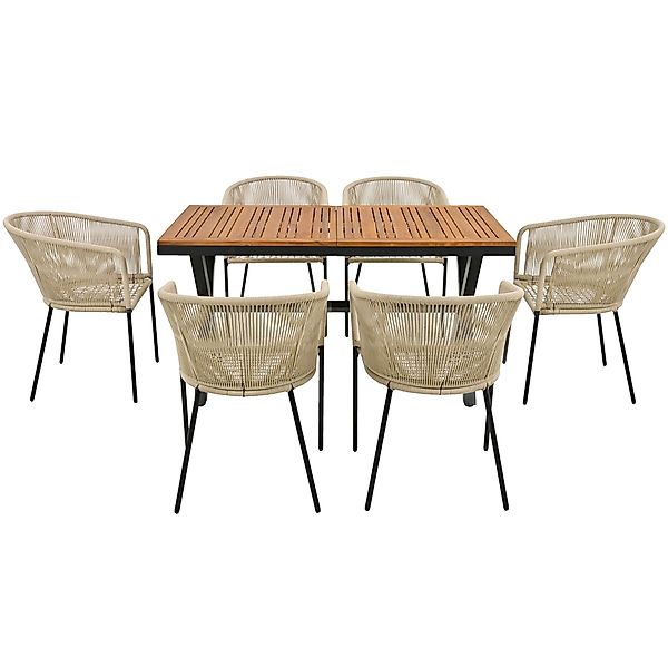 Garten-Essgruppe 7-tlg, mit 6 Sessel und 1 Tisch, Handgewebtes Seil, Abnehm günstig online kaufen