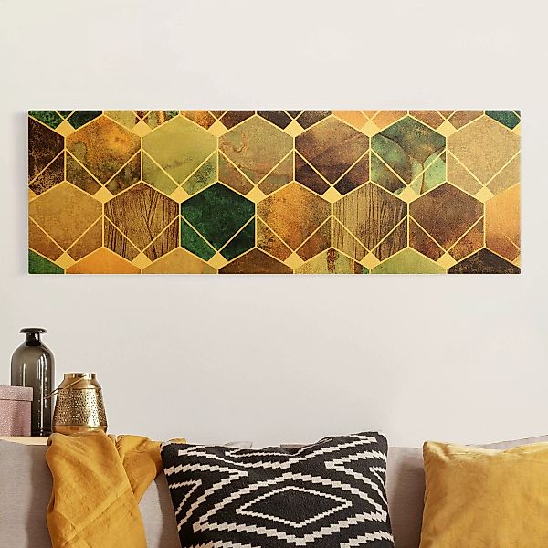Leinwandbild Gold Goldene Geometrie - Türkises Art Deco günstig online kaufen