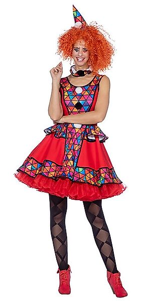 Karneval-Klamotten Clown-Kostüm Kleid Damen rot kariert mit Clownshut hochw günstig online kaufen