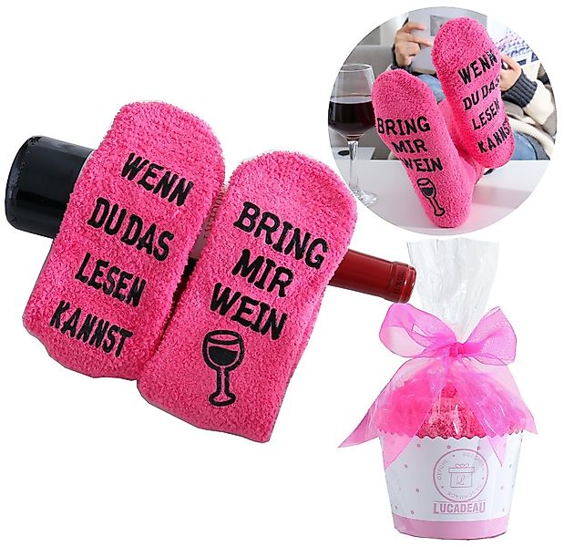Lucadeau Kuschelsocken mit Wein Spruch, Geburtstagsgeschenk günstig online kaufen