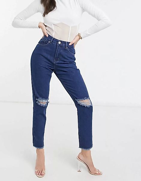 I Saw It First – Blaue Mom-Jeans mit Knierissen günstig online kaufen