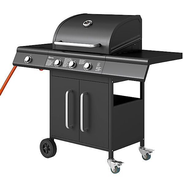 Outsunny Gasgrill Stahl Edelstahl Schwarz 118,5L x 56B x 110H cm günstig online kaufen