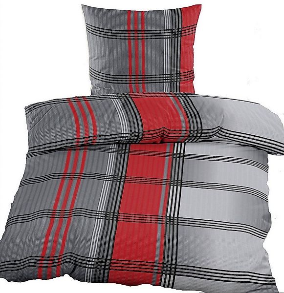 KH-Haushaltshandel Bettwäsche Seersucker Bettwäsche 135x200 +80x80cm, rot g günstig online kaufen