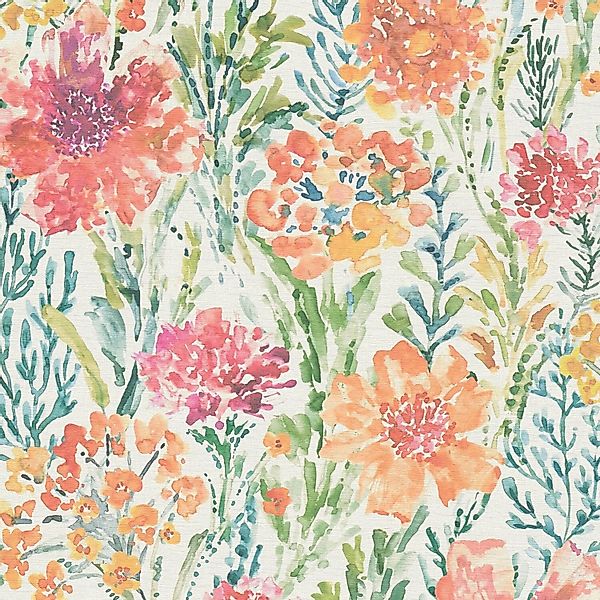 PROFHOME 396951-GU Blumen Tapete Aquarell-Stil Matt Weiß Rot Orange Grün 0, günstig online kaufen