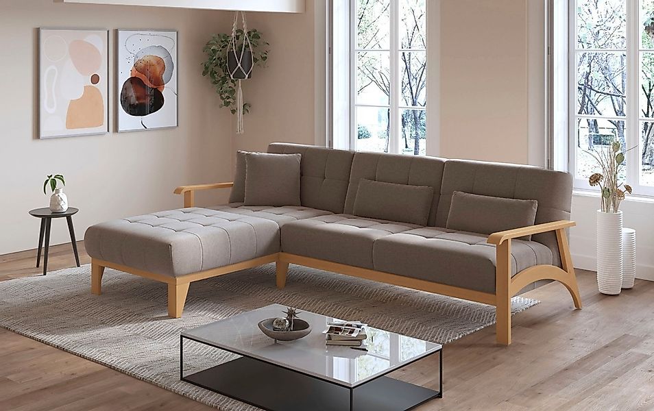 sit&more Ecksofa "Billund L-Form", Armlehnen aus eichefarbigem Buchenholz, günstig online kaufen