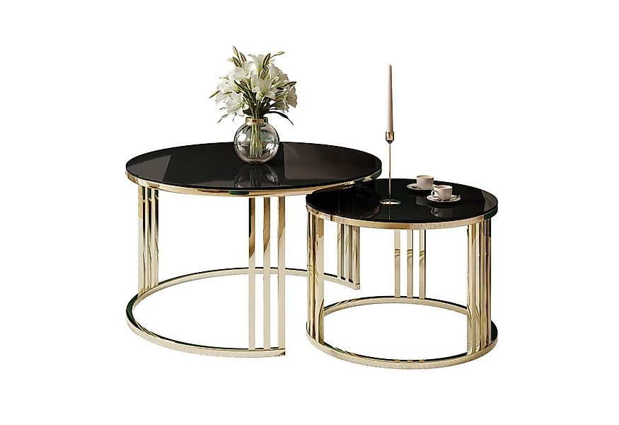 Lookway Couchtisch LORI 2in1 GLASS runder Couchtisch mit gold chrom Gestell günstig online kaufen