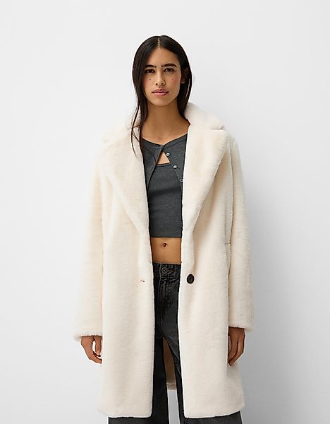 Bershka Mantel Aus Kunstfell Damen S Rohweiß günstig online kaufen