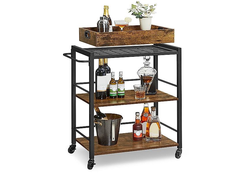 VASAGLE Servierwagen, Küchenwagen mit abnehmbarem Tablett, Rollen, vintage günstig online kaufen