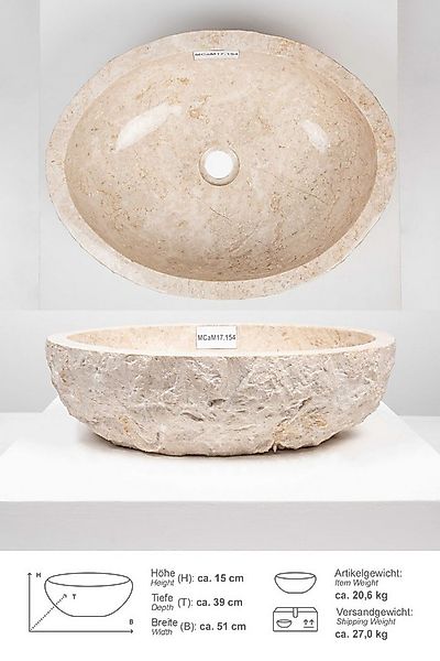 wohnfreuden Aufsatzwaschbecken Erosi Marmor Waschbecken 50 cm creme (Kein S günstig online kaufen