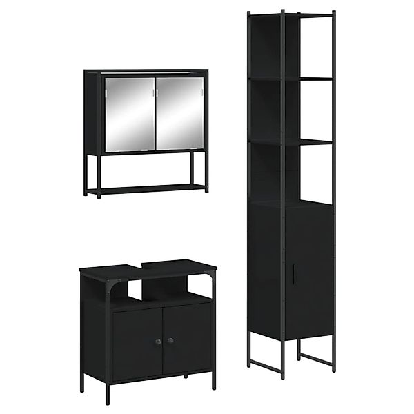 vidaXL 3-Tlg Badmöbel-Set Schwarz Holzwerkstoff 3214675 günstig online kaufen