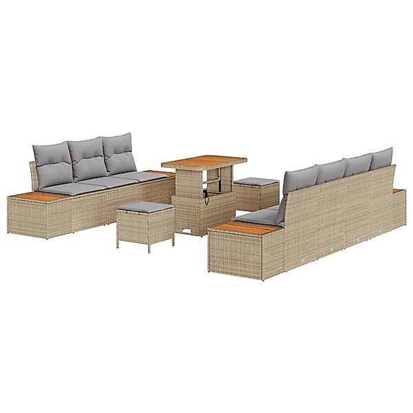 vidaXL Garten-Sofa-Set mit Kissen 10-Tlg Beige Poly Rattan 3362882 günstig online kaufen