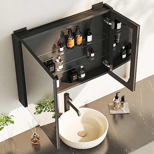 KreaGo Spiegelschrank Schwarz Badezimmerspiegelschrank Aluminium 2 günstig online kaufen