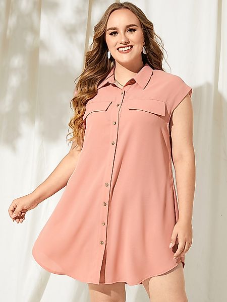 YOINS Plus Größe Classic Kragen Vordere Knopftasche Ärmellos Mini Kleid günstig online kaufen