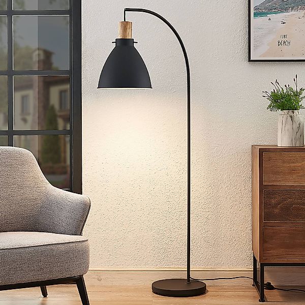 Lindby Stehleuchte Trebale, schwarz, Holz, 154 cm, E27 günstig online kaufen