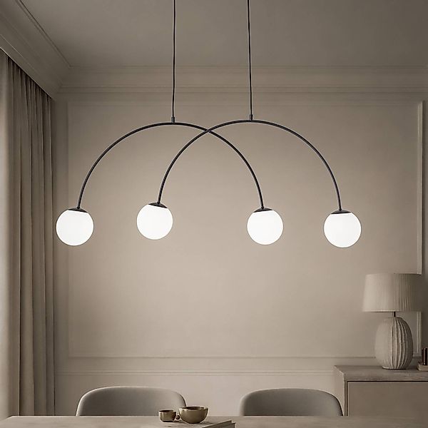 Hängeleuchte Nova, Glas/Metall, schwarz/weiß, 4-flammig günstig online kaufen