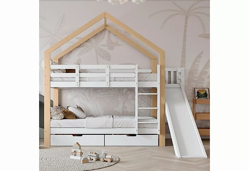 Celya Kinderbett Hausbett mit Rutsche und 2 Schubladen,Kinderbett 90x200cm, günstig online kaufen