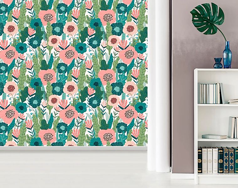queence Vinyltapete »Defne«, bedruckt-Motiv-botanisch-floral-gemustert-natü günstig online kaufen