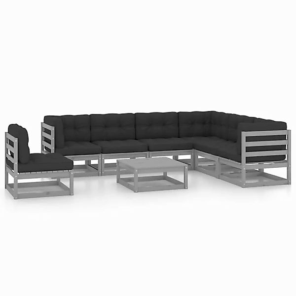 8-tlg. Garten-lounge-set Mit Kissen Grau Kiefer Massivholz günstig online kaufen