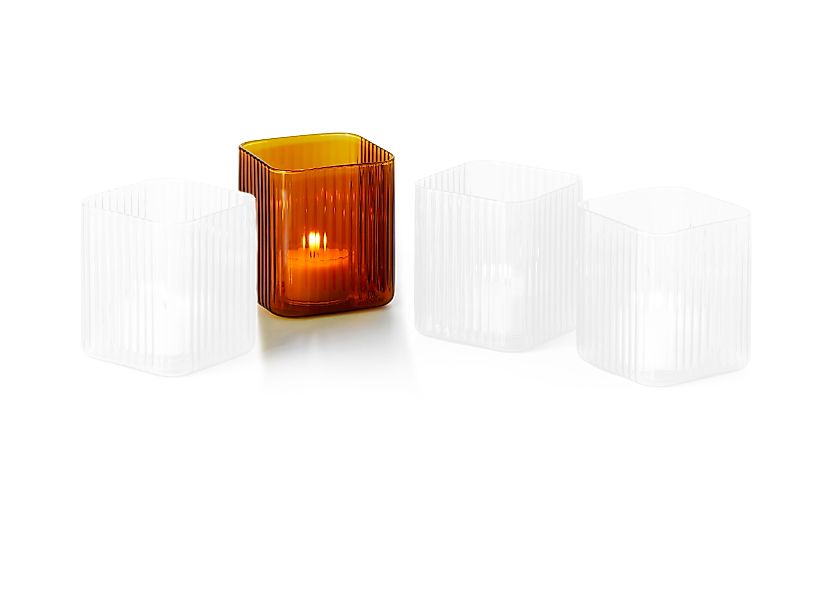 Nouveau Teelichthalter geriffeltes Glas Orange günstig online kaufen