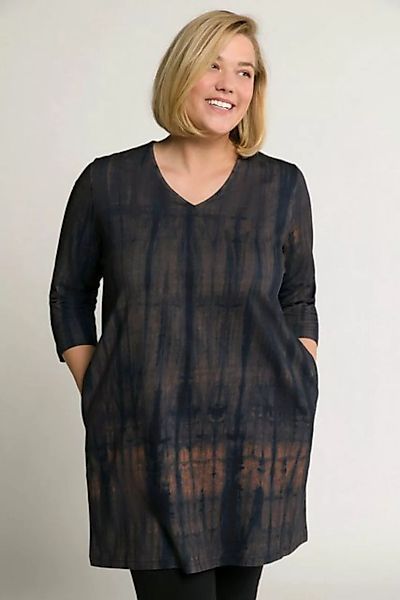 Ulla Popken Longshirt Longshirt Batikdruck A-Linie V-Ausschnitt 3/4-Arm günstig online kaufen