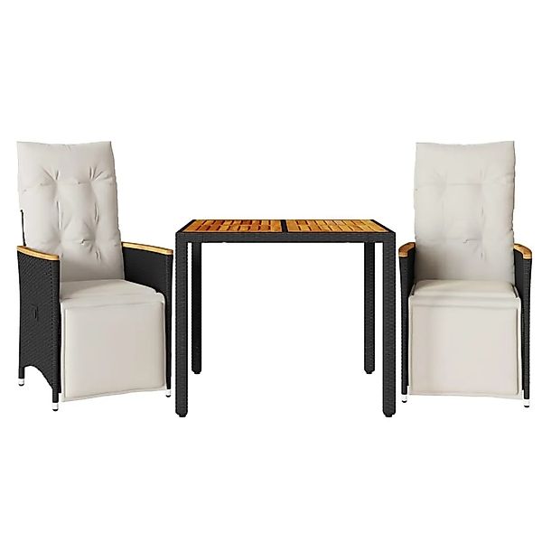 vidaXL 3-tlg Garten-Bistro-Set mit Kissen Schwarz Poly Rattan Modell 7 günstig online kaufen