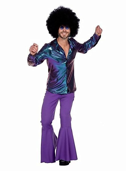 Metamorph T-Shirt 70er Jahre Hemd Disco Dancer lila Irisierend schimmerndes günstig online kaufen