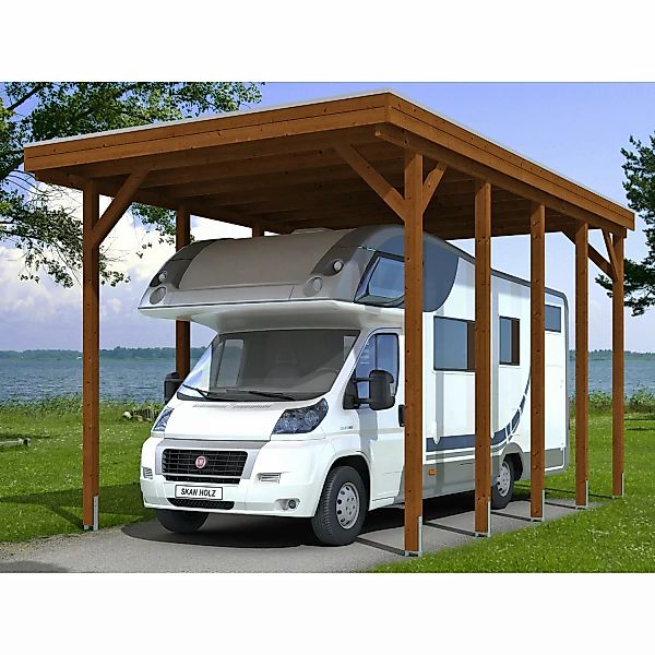 Skan Holz Carport Friesland Caravan 397 cm x 708 cm Nussbaum günstig online kaufen