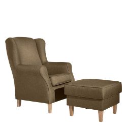 Ohrenbackensessel in Beige aus Flachgewebe optional mit Hocker günstig online kaufen