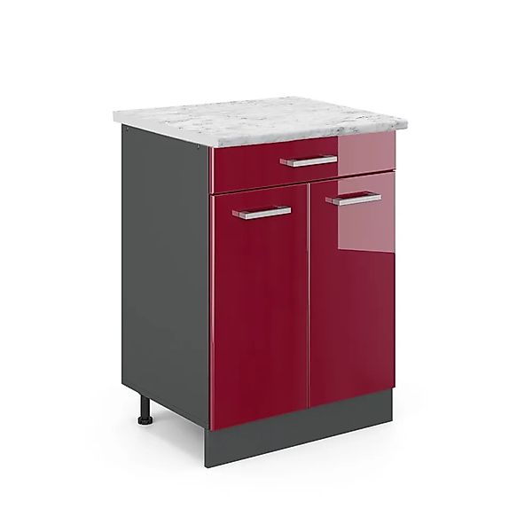 Vicco Küchenschrank R-Line Bordeaux Hochglanz/Anthrazit 80 cm AP Marmor günstig online kaufen