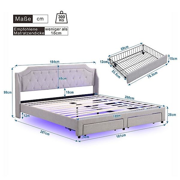 STILVORA Polsterbett 180×200 Doppelbett mit Lattenrost,Jugendbett mit Staur günstig online kaufen