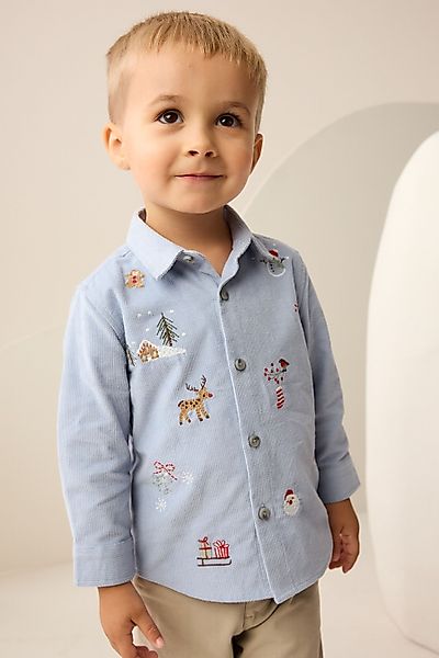 Next Langarmhemd Langärmeliges kariertes Hemd, Weihnachtsstickerei günstig online kaufen