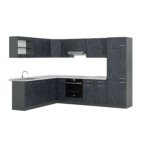 Vicco R-Line Einbauküche in L-Form Schwarz Beton/Anthrazit 227 x 287 cm AP günstig online kaufen