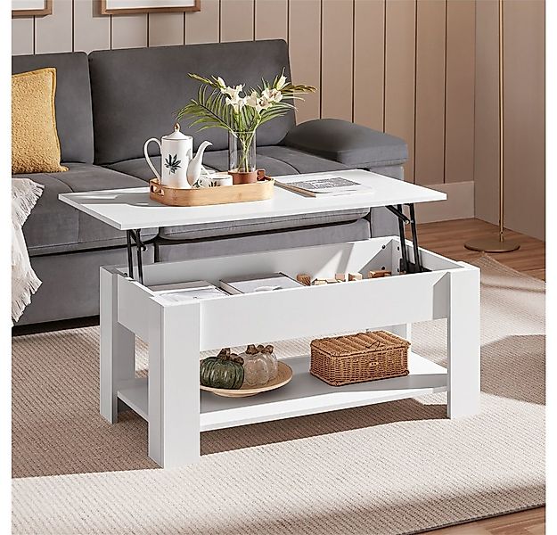 Yaheetech Couchtisch Höhenverstellbarer Kaffeetisch mit Verstecktem Staurau günstig online kaufen