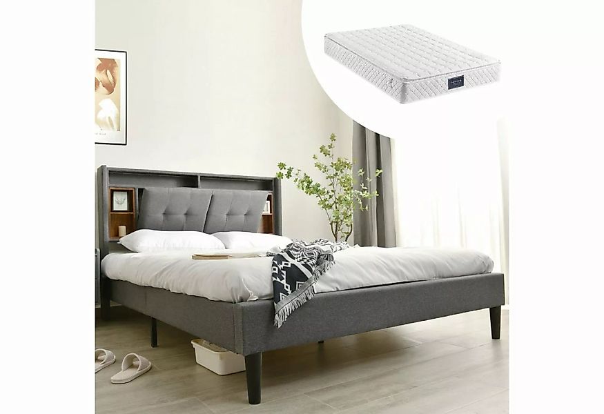 REDOM Polsterbett Doppelbett Stauraum-Kopfteil Bett (140x200 cm Inklusive M günstig online kaufen