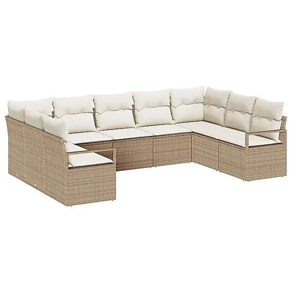 vidaXL Gartensofa-set mit Kissen 9-Tlg Beige und Weiß Poly-Rattan 3355210 günstig online kaufen