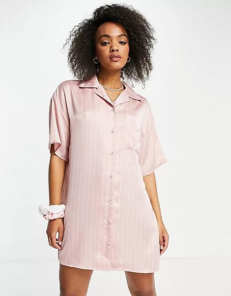Lola May – Rosa gestreiftes Hemdkleid mit Reverskragen günstig online kaufen