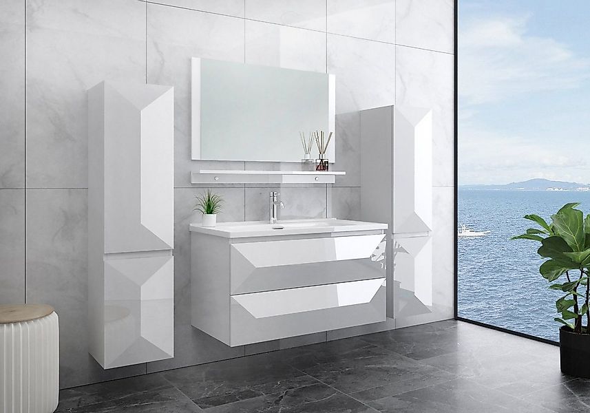 Faizee Möbel Badmöbel-Set Badmöbel Set vormontiert "Miran" Weiß/Schwarz Ker günstig online kaufen