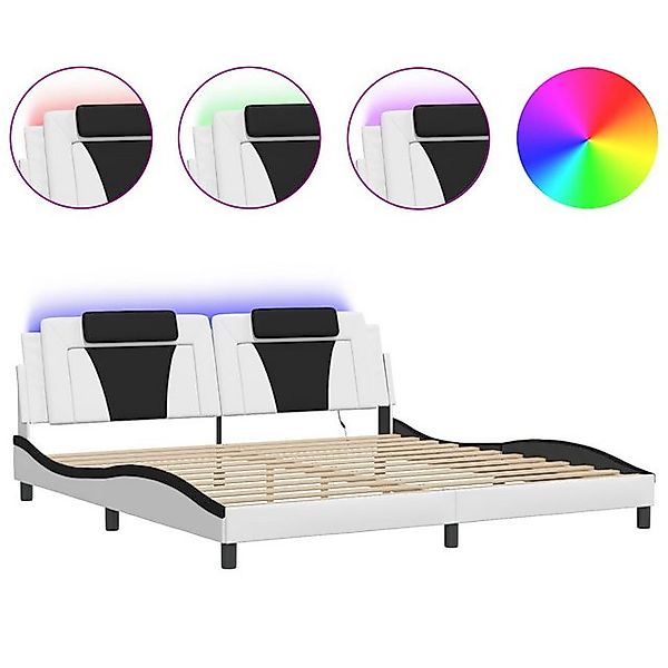 vidaXL Bettgestell, Bettrahmen mit LED Weiß und Schwarz 200x200 cm Kunstled günstig online kaufen