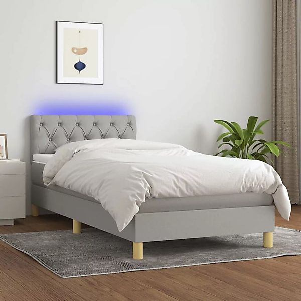 Vidaxl Boxspringbett Mit Matratze & Led Hellgrau 80x200 Cm Stoff günstig online kaufen