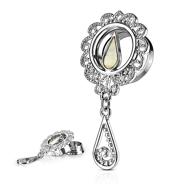 Taffstyle Plug Vintage Ohr Tunnel mit Perlmutt Tropfen Anhänger Schraubvers günstig online kaufen