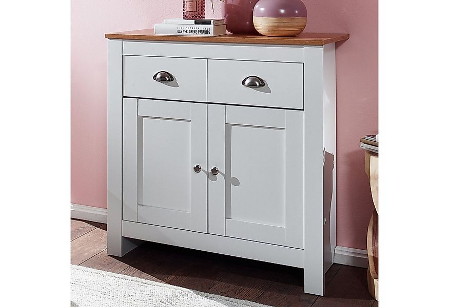 FINEBUY Sideboard FB72120 MDF Weiß - Eiche 80cm Kommode mit 2 Schubladen & günstig online kaufen