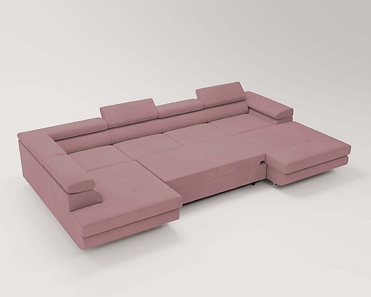 Goldstoff Wohnlandschaft mit Schlaffunktion, Couch für Wohnzimmer - Schlafs günstig online kaufen