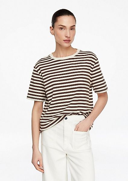 comma Kurzarmshirt T-Shirt Basic Fit T-Shirt mit garngefärbten Streifen günstig online kaufen
