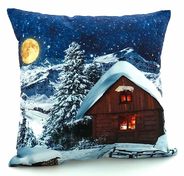 Weckbrodt Dekokissen "Schneehütte bei Nacht" bedruckt, Reißverschluss, Kiss günstig online kaufen
