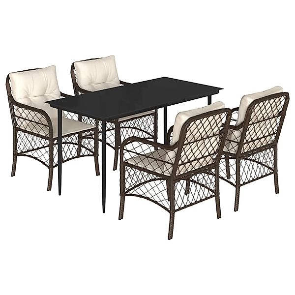 vidaXL 5-Tlg Garten-Essgruppe mit Kissen Braun Poly Rattan 3212112 günstig online kaufen