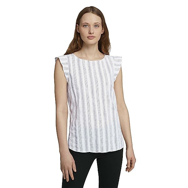 Tom Tailor Kurzarm Bluse XS White Blue Vertical Stripe günstig online kaufen